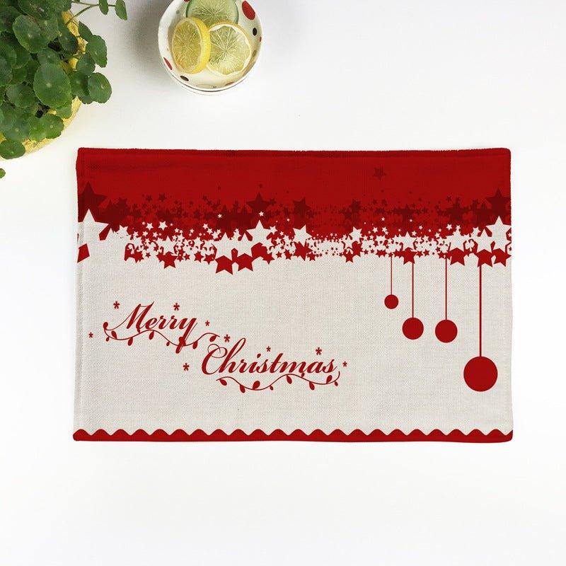 Christmas elk imitation linen cotton and linen placemat, festive Santa Claus Christmas tree thermal insulation western food mat plate mat - Coscosmos