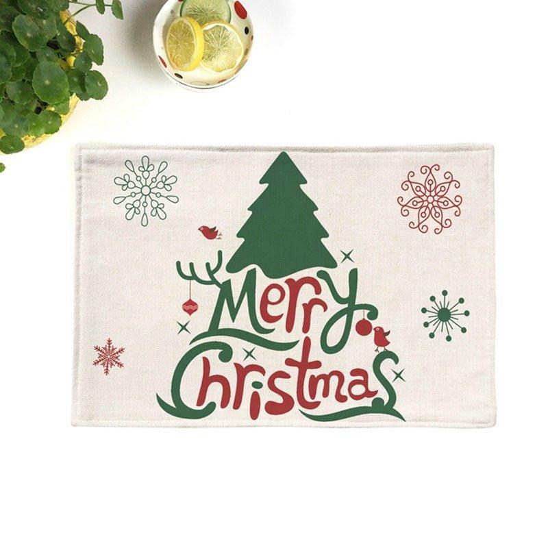 Christmas elk imitation linen cotton and linen placemat, festive Santa Claus Christmas tree thermal insulation western food mat plate mat - Coscosmos