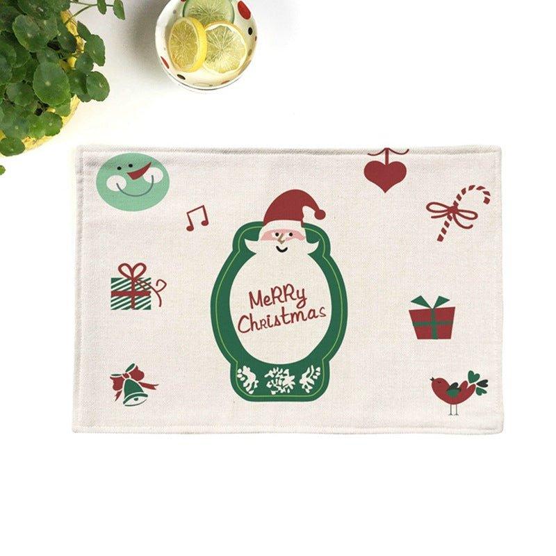 Christmas elk imitation linen cotton and linen placemat, festive Santa Claus Christmas tree thermal insulation western food mat plate mat - Coscosmos