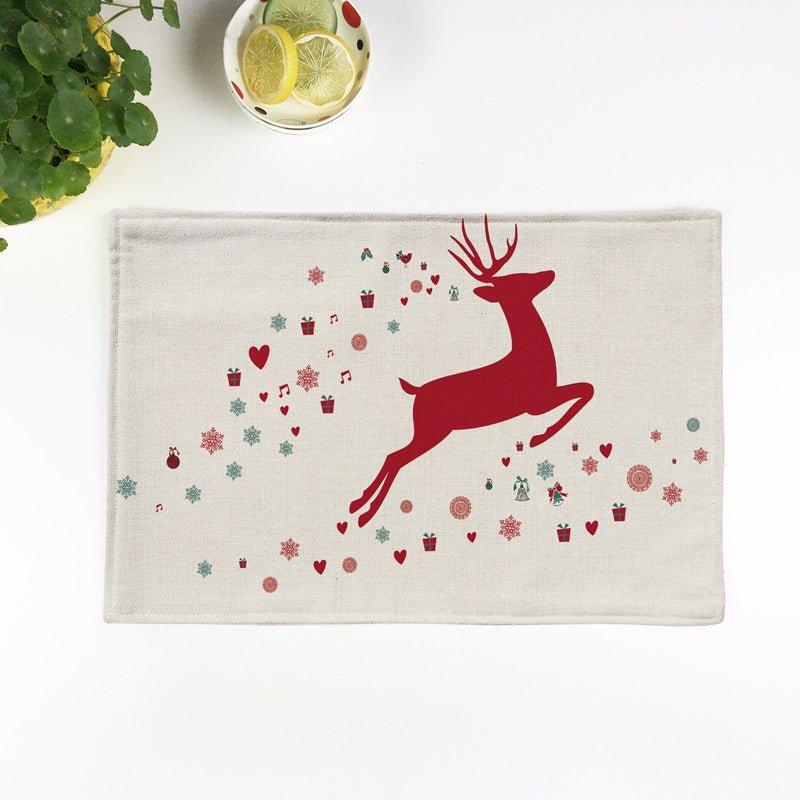 Christmas elk imitation linen cotton and linen placemat, festive Santa Claus Christmas tree thermal insulation western food mat plate mat - Coscosmos