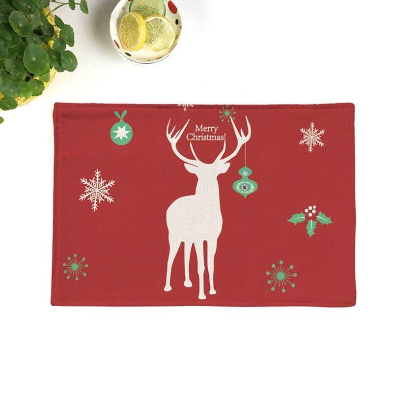 Christmas elk imitation linen cotton and linen placemat, festive Santa Claus Christmas tree thermal insulation western food mat plate mat - Coscosmos