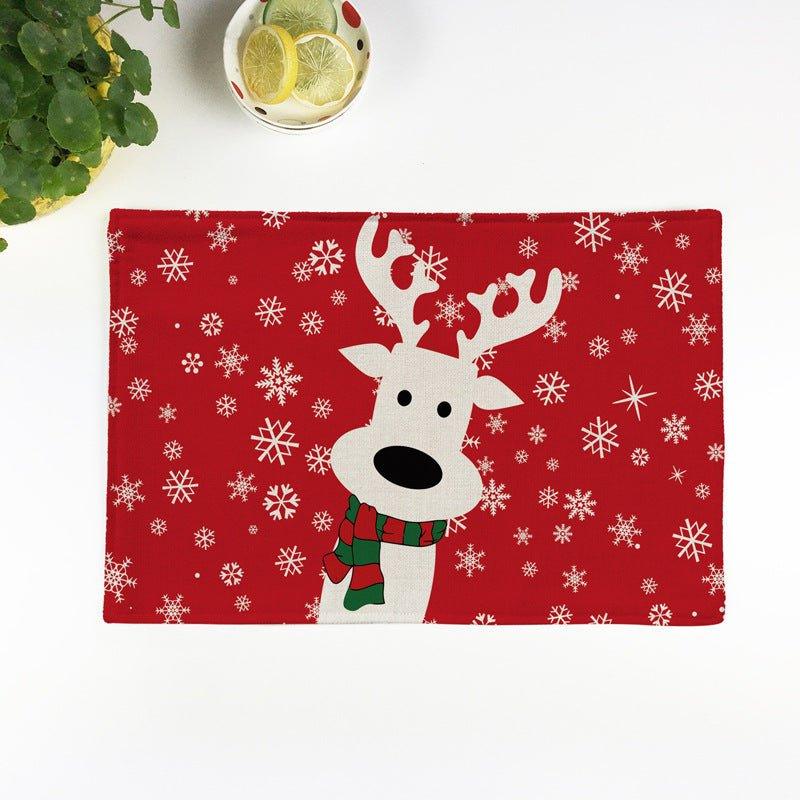 Christmas elk imitation linen cotton and linen placemat, festive Santa Claus Christmas tree thermal insulation western food mat plate mat - Coscosmos