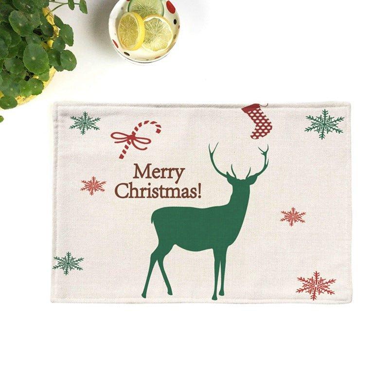 Christmas elk imitation linen cotton and linen placemat, festive Santa Claus Christmas tree thermal insulation western food mat plate mat - Coscosmos