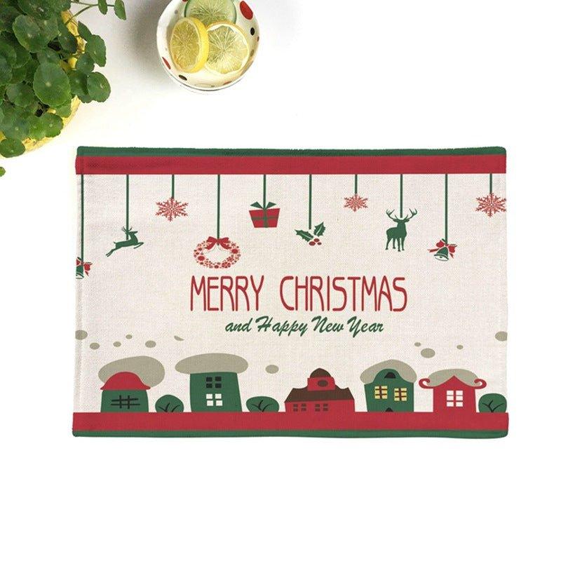 Christmas elk imitation linen cotton and linen placemat, festive Santa Claus Christmas tree thermal insulation western food mat plate mat - Coscosmos