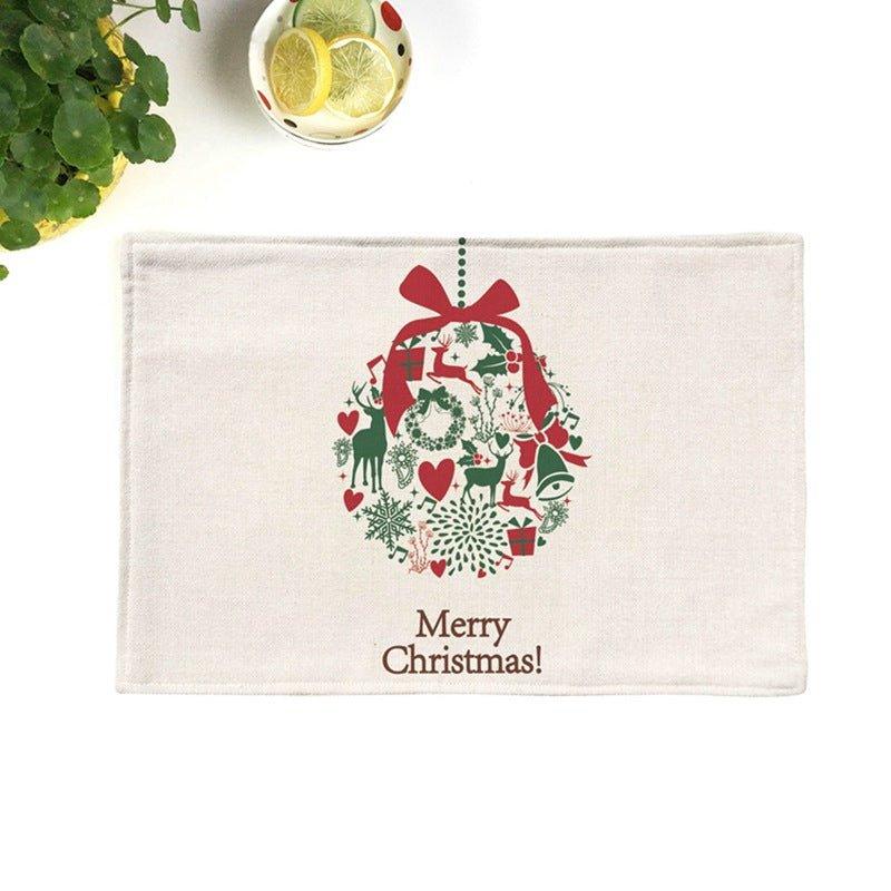 Christmas elk imitation linen cotton and linen placemat, festive Santa Claus Christmas tree thermal insulation western food mat plate mat - Coscosmos