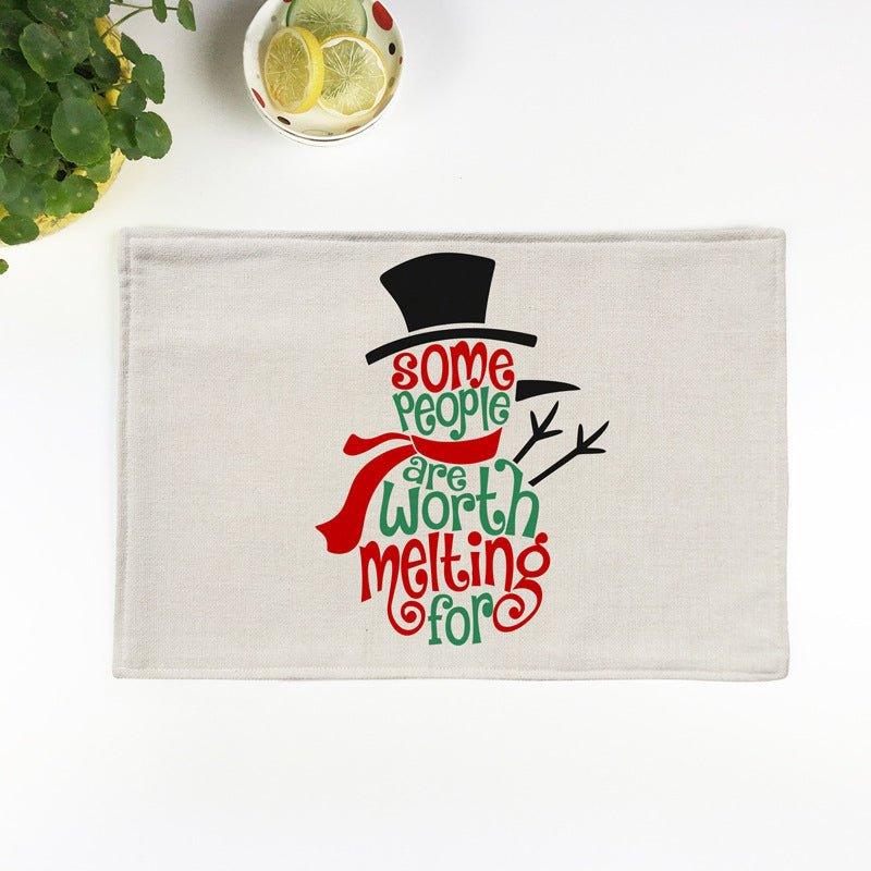 Christmas elk imitation linen cotton and linen placemat, festive Santa Claus Christmas tree thermal insulation western food mat plate mat - Coscosmos