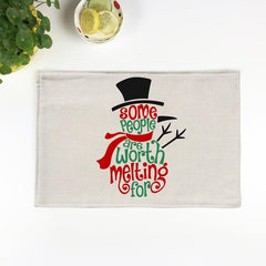 Christmas elk imitation linen cotton and linen placemat, festive Santa Claus Christmas tree thermal insulation western food mat plate mat - Coscosmos