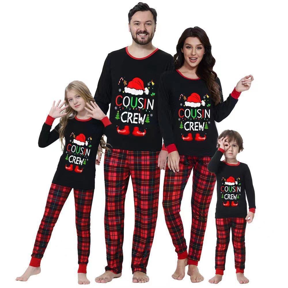 Christmas Family Matching Pajamas | Fall Winter Parent - Child Cotton Sleepwear Set for Family of Three - Coscosmos