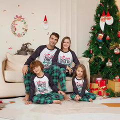 Christmas Family Matching Pajamas | Green Plaid Letter Print Sleepwear Set for Holiday Celebrations - Coscosmos