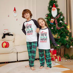 Christmas Family Matching Pajamas | Green Plaid Letter Print Sleepwear Set for Holiday Celebrations - Coscosmos