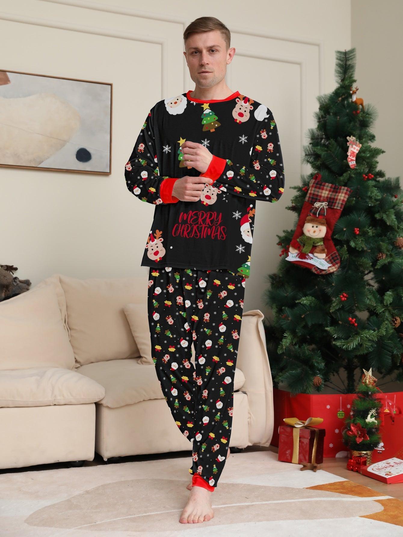 Christmas Family Matching Pajamas Set | Santa Claus Full Floral Print Long Sleeve Loungewear for Family Photos - Coscosmos