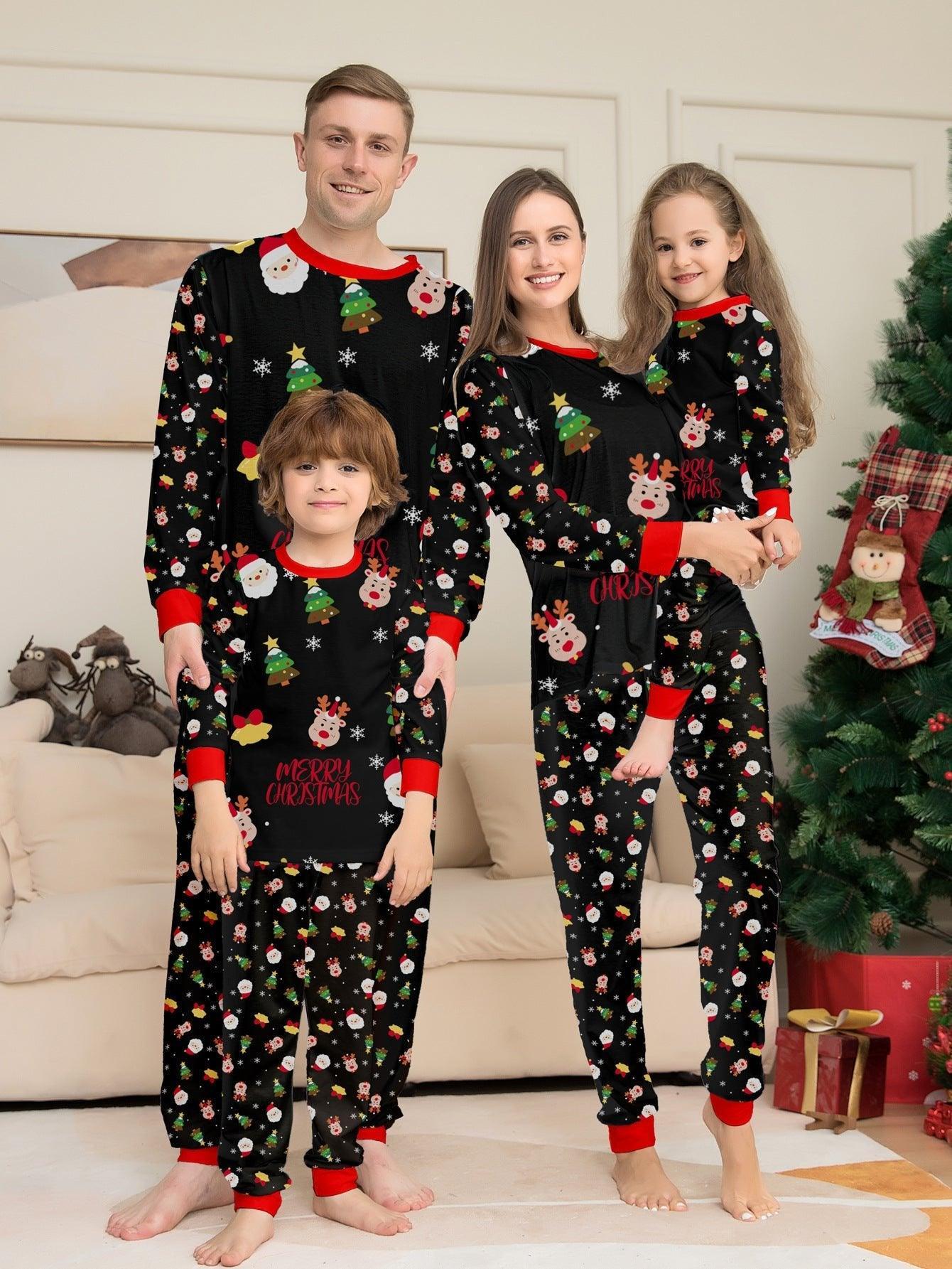 Christmas Family Matching Pajamas Set | Santa Claus Full Floral Print Long Sleeve Loungewear for Family Photos - Coscosmos