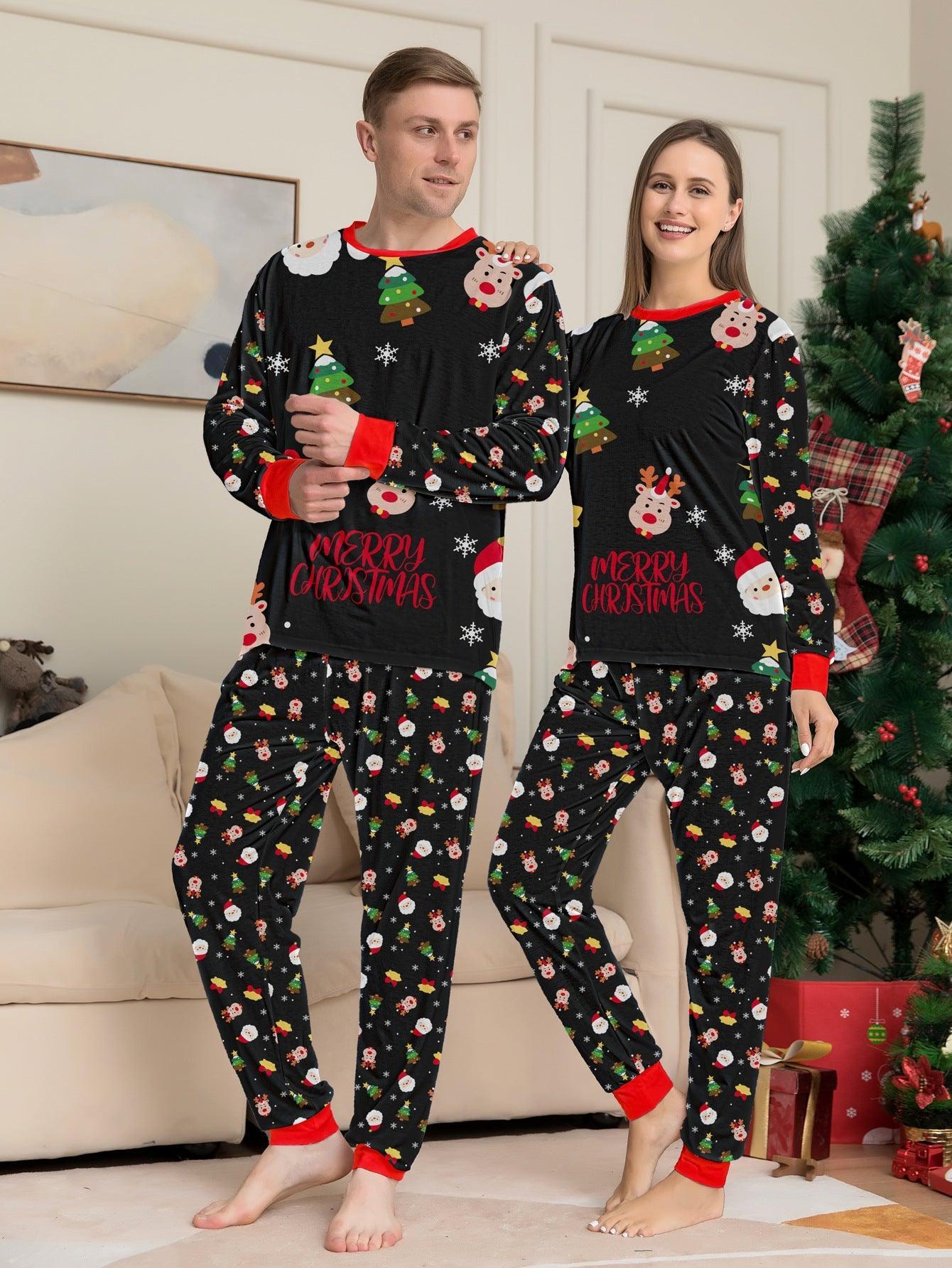 Christmas Family Matching Pajamas Set | Santa Claus Full Floral Print Long Sleeve Loungewear for Family Photos - Coscosmos