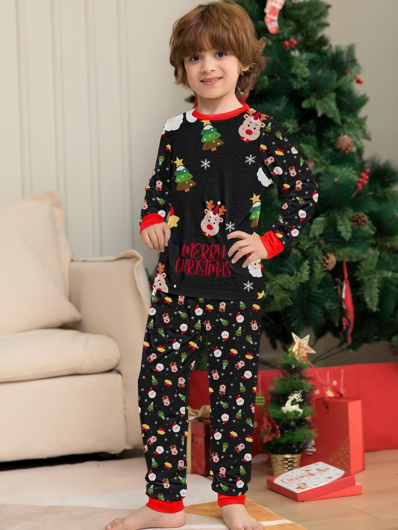 Christmas Family Matching Pajamas Set | Santa Claus Full Floral Print Long Sleeve Loungewear for Family Photos - Coscosmos