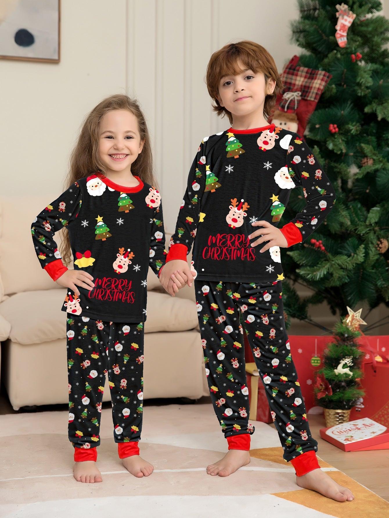 Christmas Family Matching Pajamas Set | Santa Claus Full Floral Print Long Sleeve Loungewear for Family Photos - Coscosmos