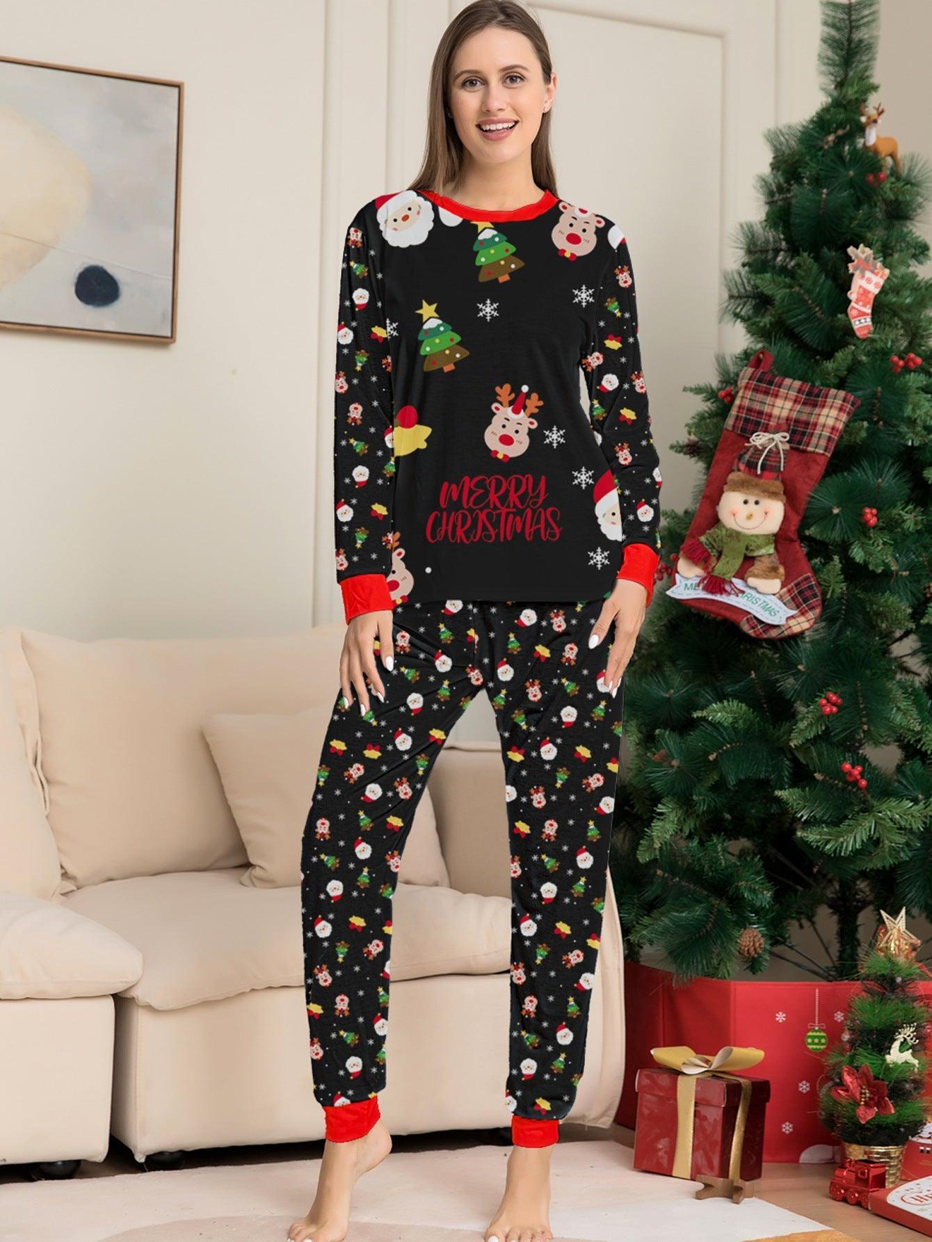 Christmas Family Matching Pajamas Set | Santa Claus Full Floral Print Long Sleeve Loungewear for Family Photos - Coscosmos