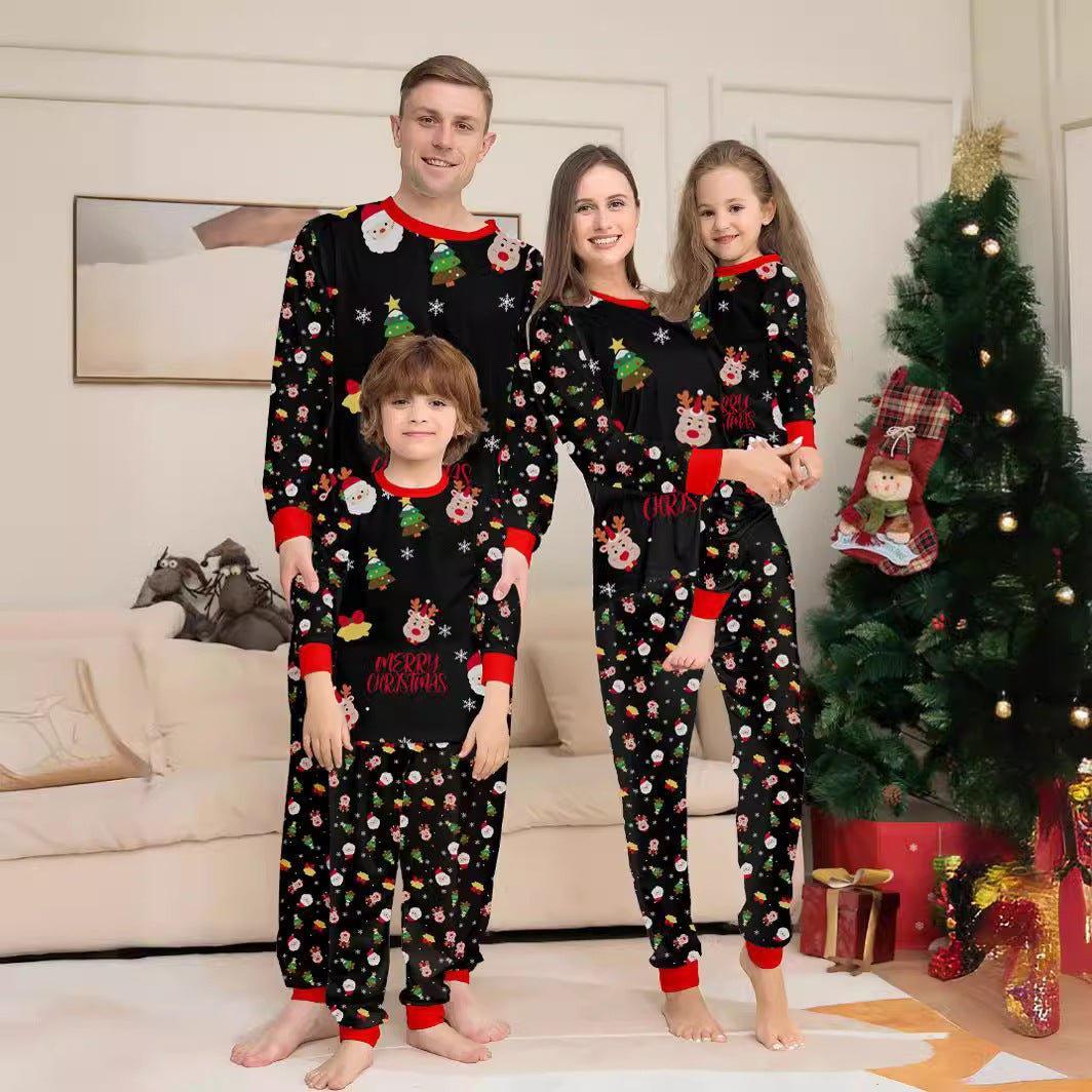 Christmas Family Matching Pajamas Set | Santa Claus Full Floral Print Long Sleeve Loungewear for Family Photos - Coscosmos