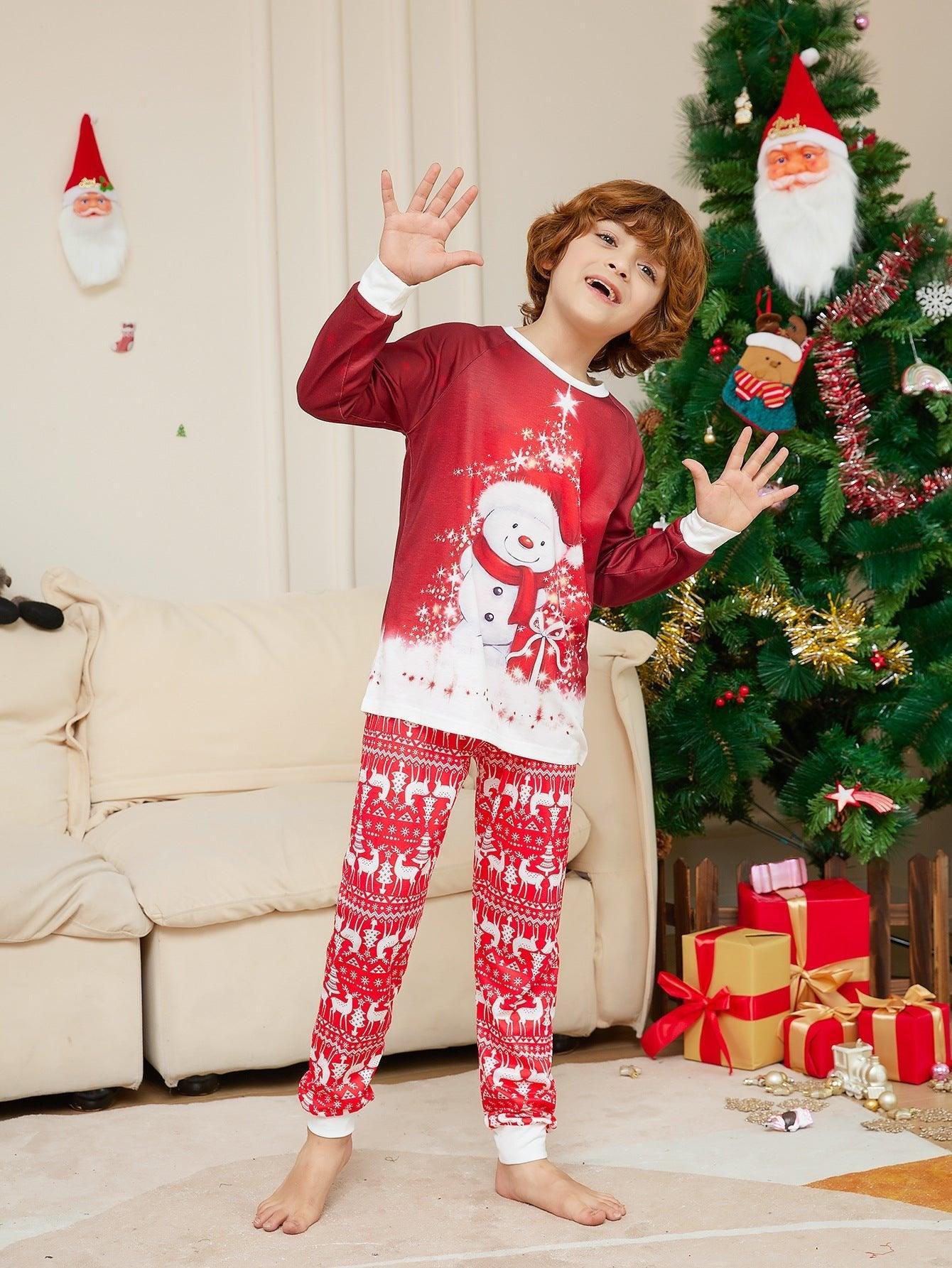 Christmas Family Matching Pajamas | Snowman Print Cotton - Like Fabric | Parent - Child Sleepwear Set - Coscosmos