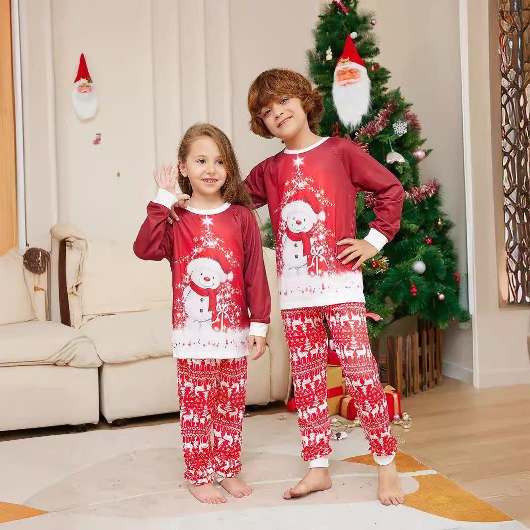 Christmas Family Matching Pajamas | Snowman Print Cotton - Like Fabric | Parent - Child Sleepwear Set - Coscosmos