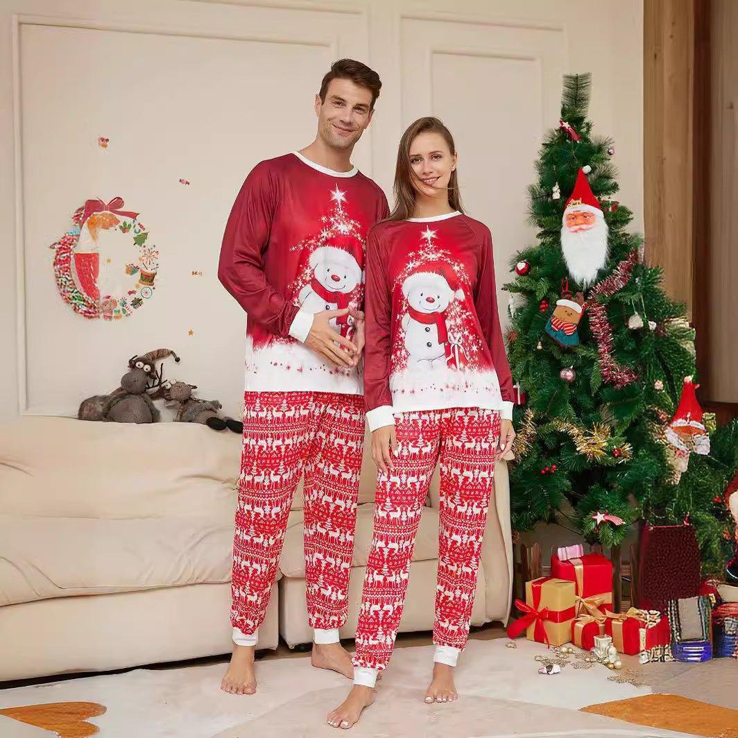 Christmas Family Matching Pajamas | Snowman Print Cotton - Like Fabric | Parent - Child Sleepwear Set - Coscosmos