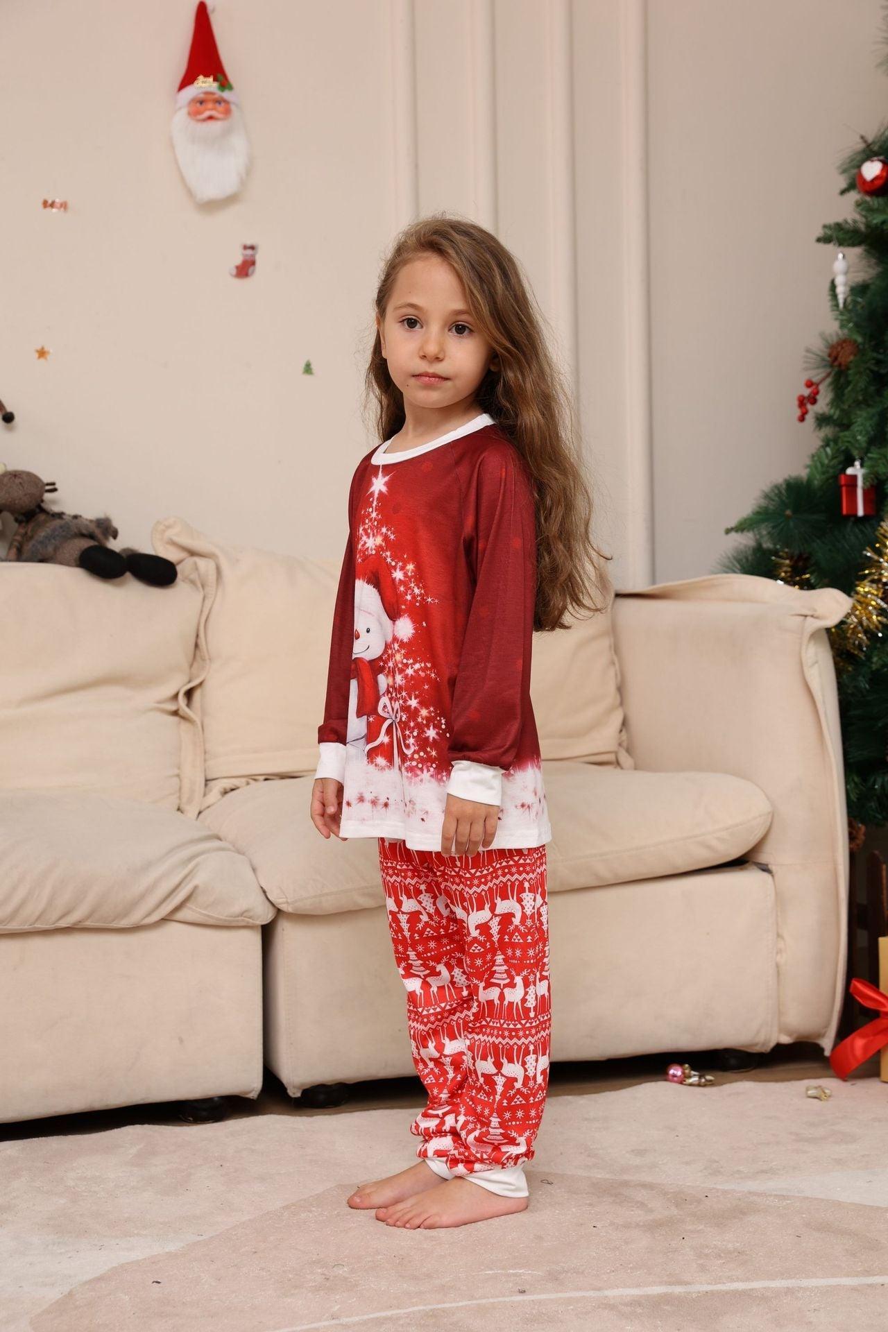 Christmas Family Matching Pajamas | Snowman Print Cotton - Like Fabric | Parent - Child Sleepwear Set - Coscosmos