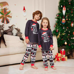 Christmas Family Matching Pajamas with Cartoon Hat & Letter Design | Long - Sleeve Loungewear for Families & Pets - Coscosmos