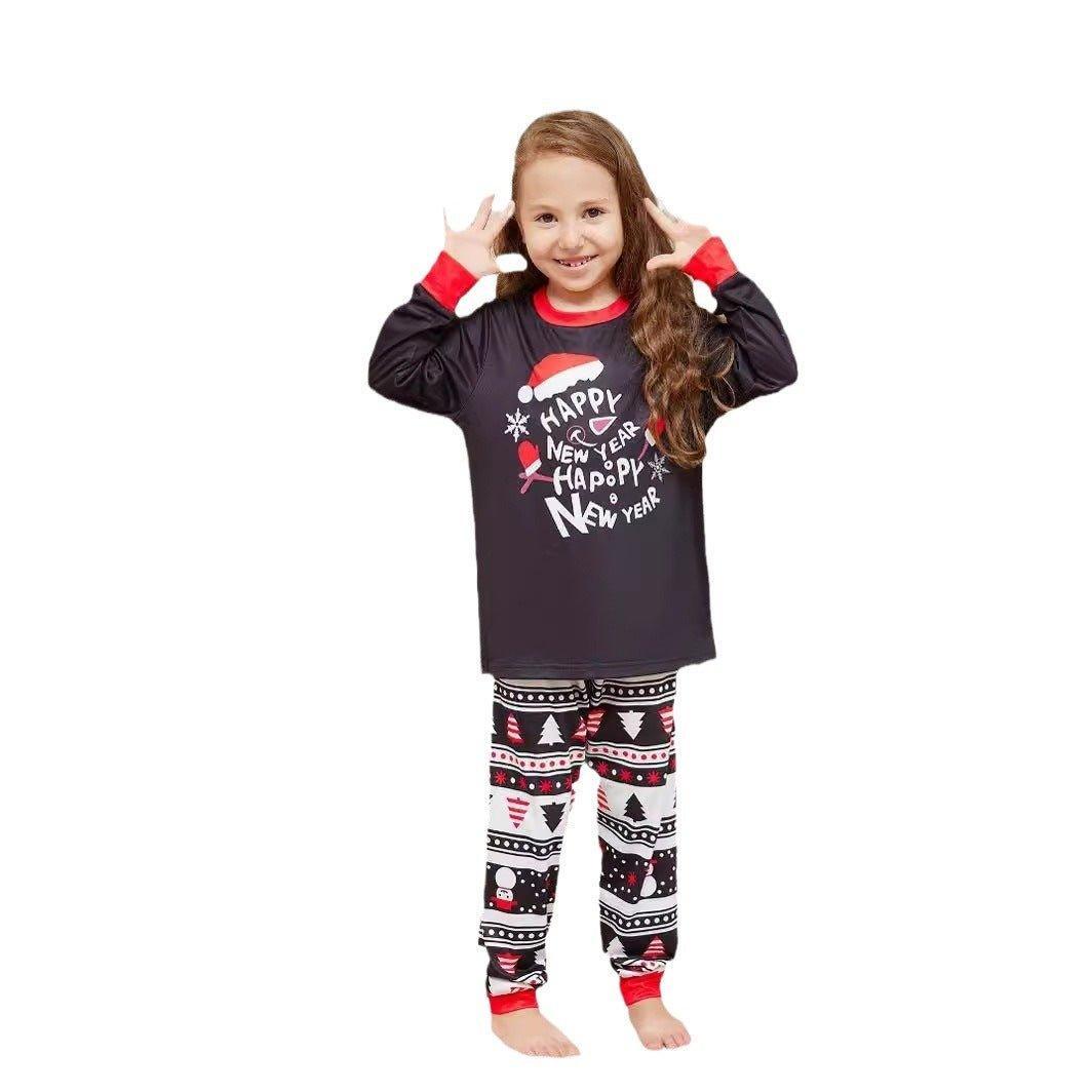 Christmas Family Matching Pajamas with Cartoon Hat & Letter Design | Long - Sleeve Loungewear for Families & Pets - Coscosmos