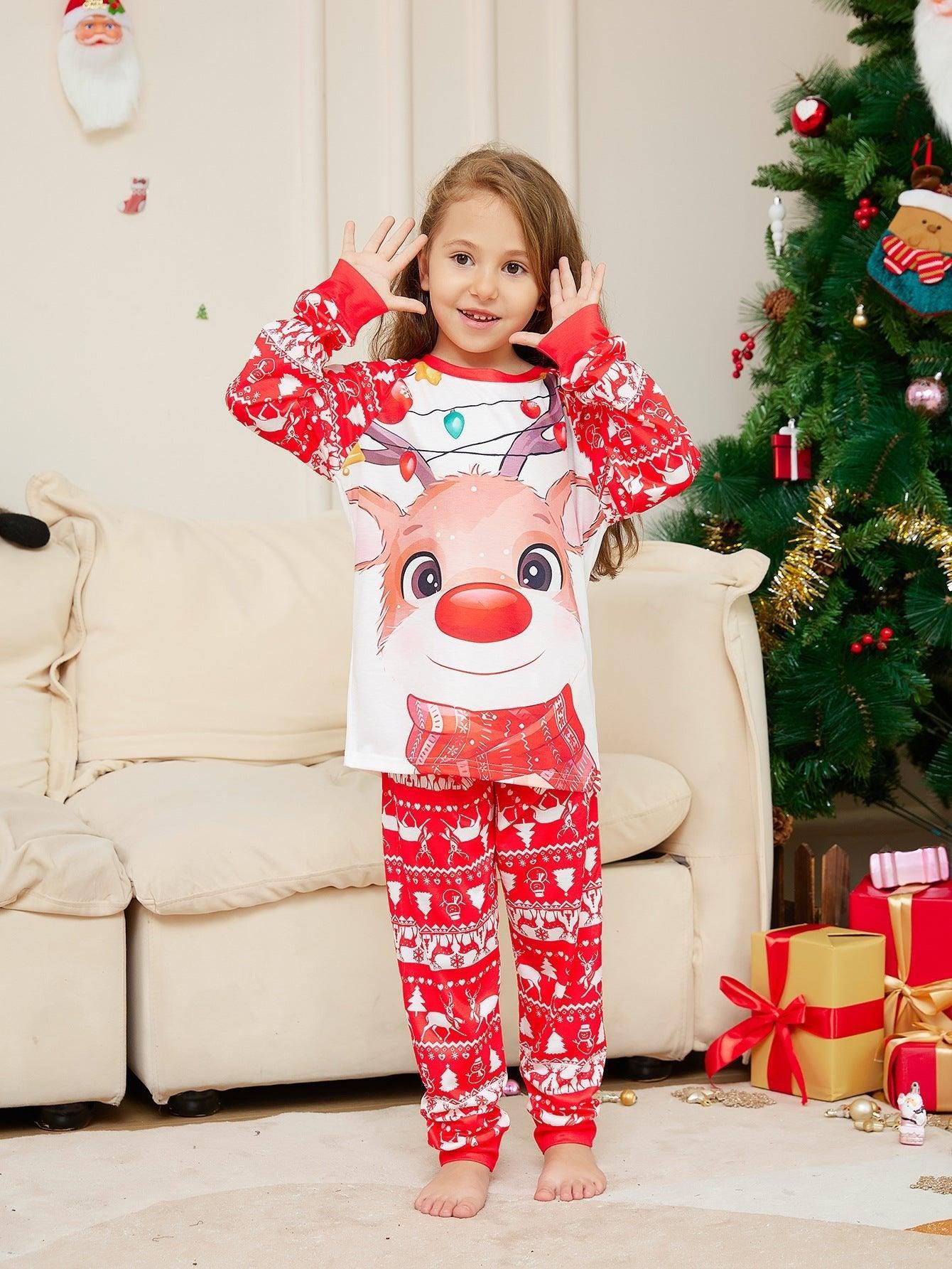 Christmas Family Matching Reindeer Print Pajama Set | Two - Piece Long Sleeve Round Neck Loungewear - Coscosmos