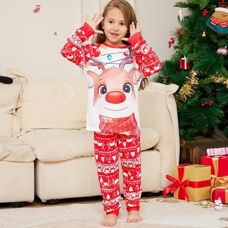 Christmas Family Matching Reindeer Print Pajama Set | Two - Piece Long Sleeve Round Neck Loungewear - Coscosmos