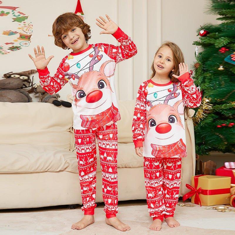 Christmas Family Matching Reindeer Print Pajama Set | Two - Piece Long Sleeve Round Neck Loungewear - Coscosmos