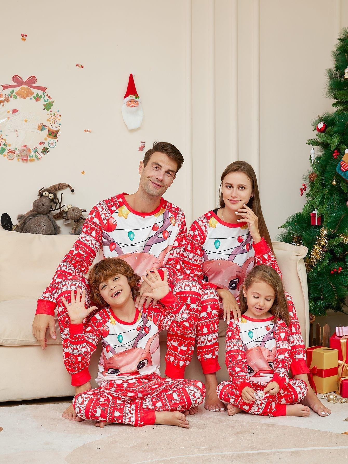 Christmas Family Matching Reindeer Print Pajama Set | Two - Piece Long Sleeve Round Neck Loungewear - Coscosmos