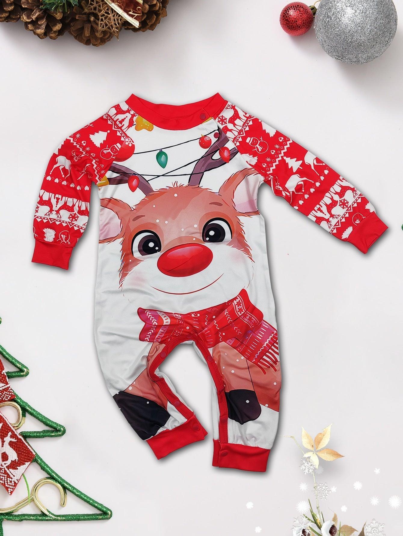 Christmas Family Matching Reindeer Print Pajama Set | Two - Piece Long Sleeve Round Neck Loungewear - Coscosmos