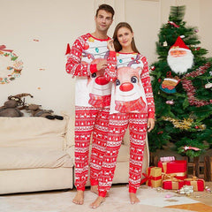 Christmas Family Matching Reindeer Print Pajama Set | Two - Piece Long Sleeve Round Neck Loungewear - Coscosmos