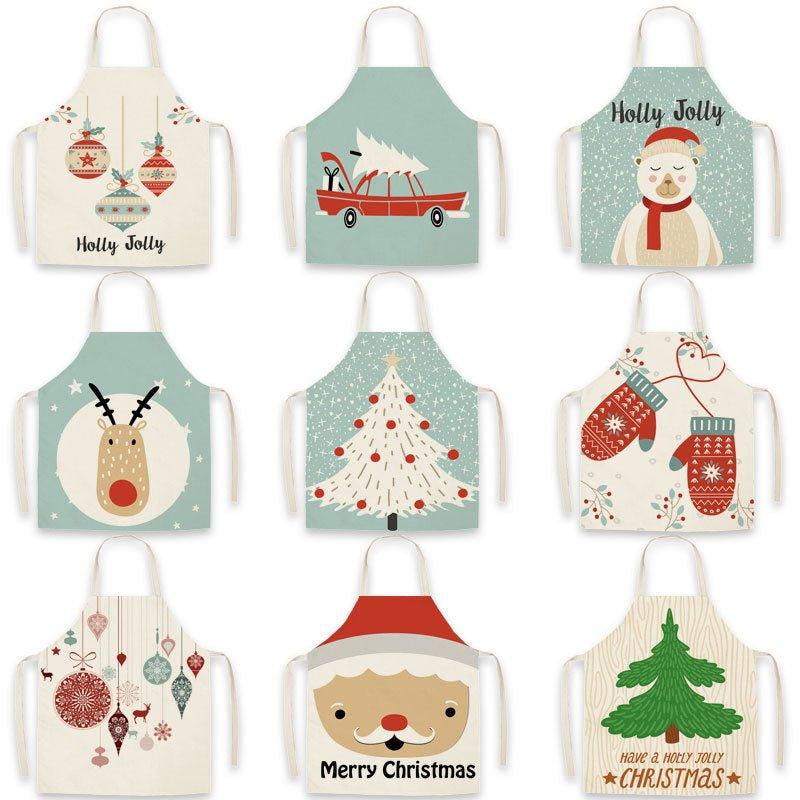 Christmas imitation hemp apron, printed Christmas gloves, festive adults and children's personal smock waist - Coscosmos