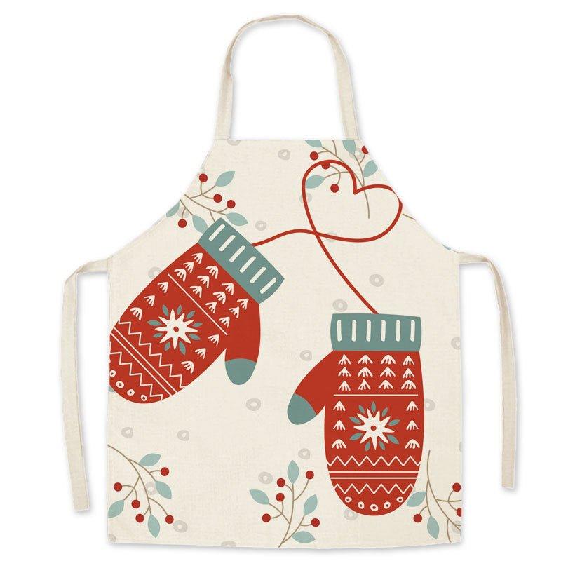 Christmas imitation hemp apron, printed Christmas gloves, festive adults and children's personal smock waist - Coscosmos