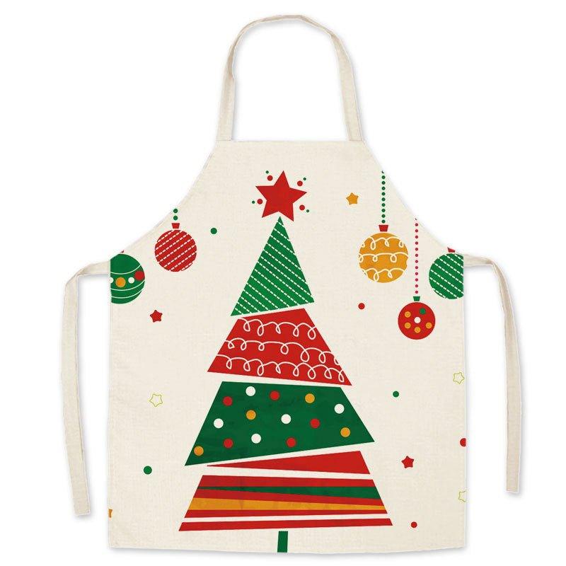 Christmas imitation hemp printed apron, Christmas tree, New Year's festive smock, apron waist, cross - border supply wholesale - Coscosmos