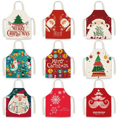 Christmas imitation hemp printed apron, Christmas tree, New Year's festive smock, apron waist, cross - border supply wholesale - Coscosmos