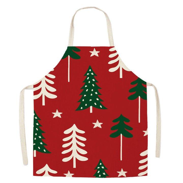 Christmas imitation hemp printed apron, Christmas tree, New Year's festive smock, apron waist, cross - border supply wholesale - Coscosmos