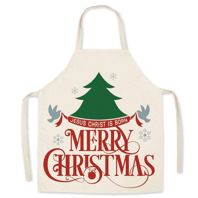 Christmas imitation hemp printed apron, Christmas tree, New Year's festive smock, apron waist, cross - border supply wholesale - Coscosmos