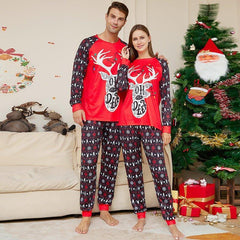 Christmas Matching Family Pajamas for Dogs and Owners | Red Reindeer Print Long Sleeve Set with Snowflake Pattern - Coscosmos