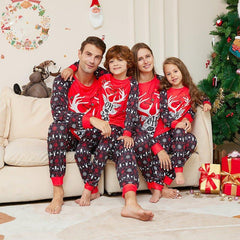 Christmas Matching Family Pajamas for Dogs and Owners | Red Reindeer Print Long Sleeve Set with Snowflake Pattern - Coscosmos