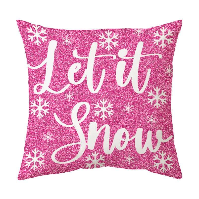 Christmas pillow cover flannel cartoon print pink Christmas pillow collage cushion sofa living room cushion - Coscosmos