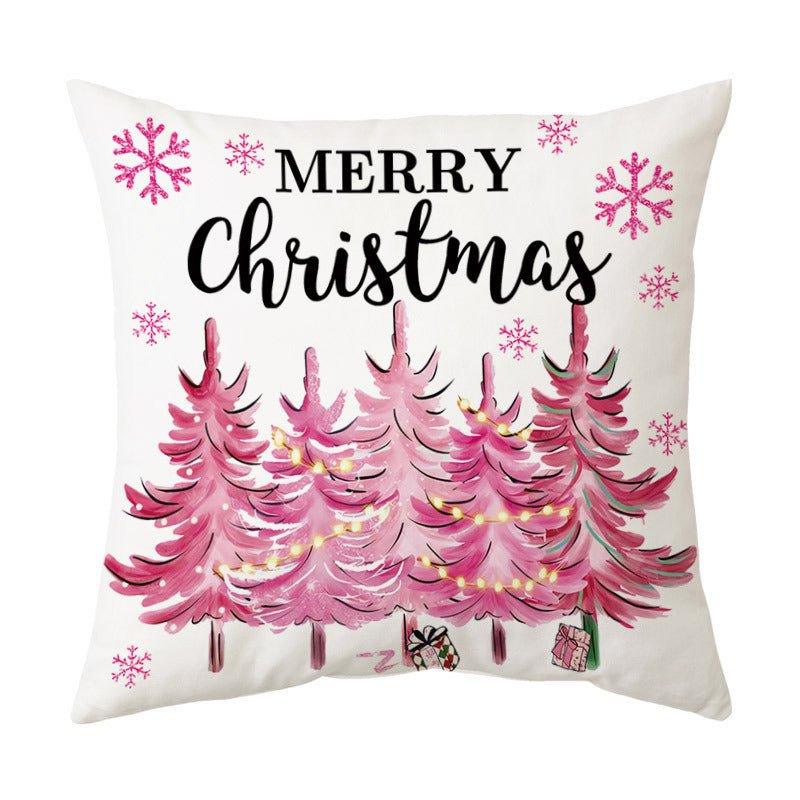 Christmas pillow cover flannel cartoon print pink Christmas pillow collage cushion sofa living room cushion - Coscosmos