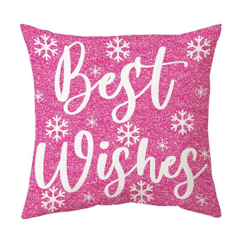 Christmas pillow cover flannel cartoon print pink Christmas pillow collage cushion sofa living room cushion - Coscosmos