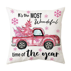 Christmas pillow cover flannel cartoon print pink Christmas pillow collage cushion sofa living room cushion - Coscosmos