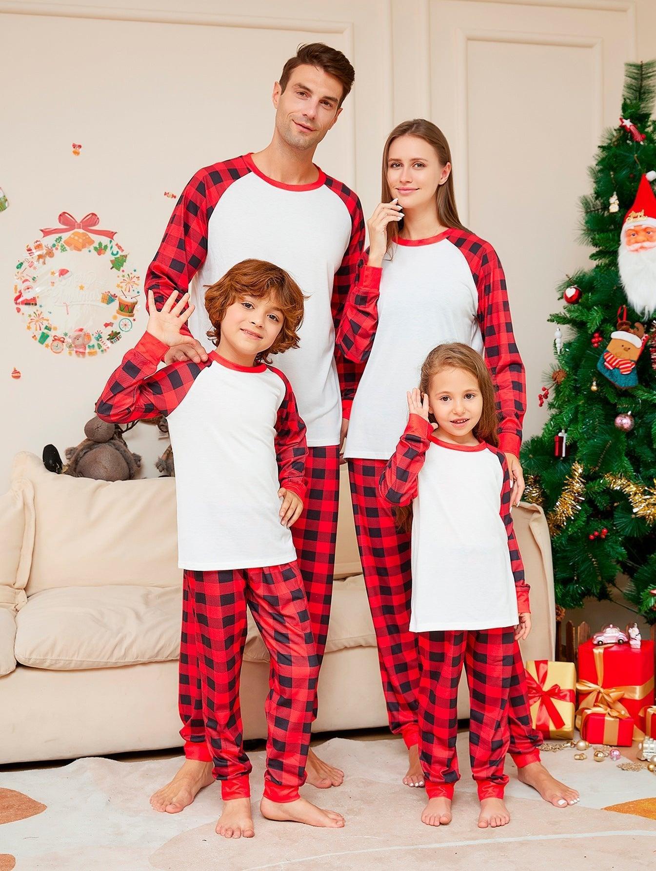 Christmas Red and White Plaid Matching Family Pajamas Set | Cozy Festive Holiday Loungewear - Coscosmos