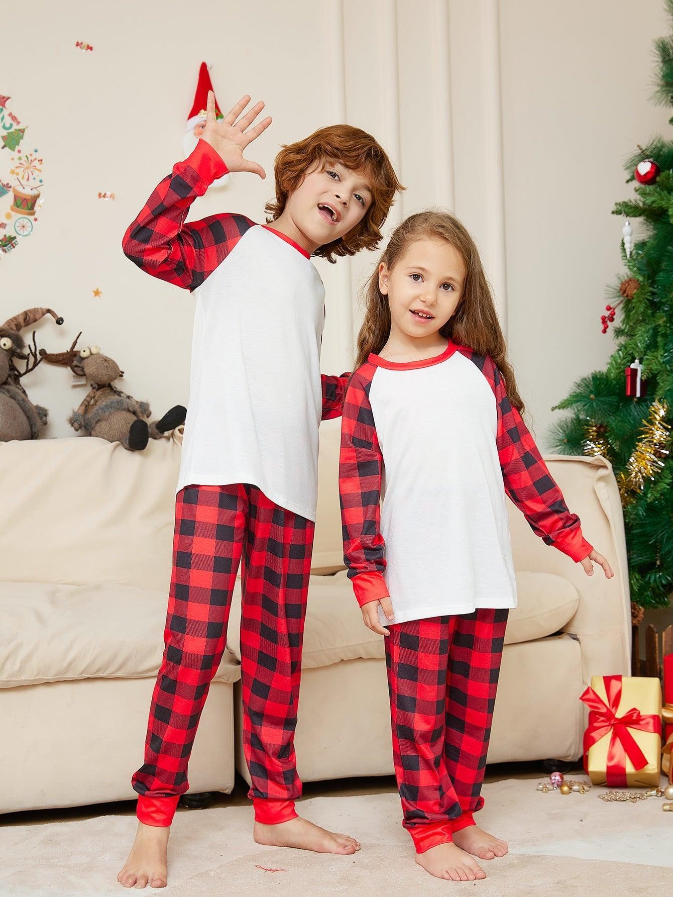 Christmas Red and White Plaid Matching Family Pajamas Set | Cozy Festive Holiday Loungewear - Coscosmos