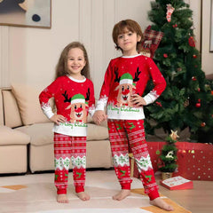 Christmas Red Family Matching Pajamas | Reindeer Cartoon Print Holiday Sleepwear for Parents and Kids - Coscosmos