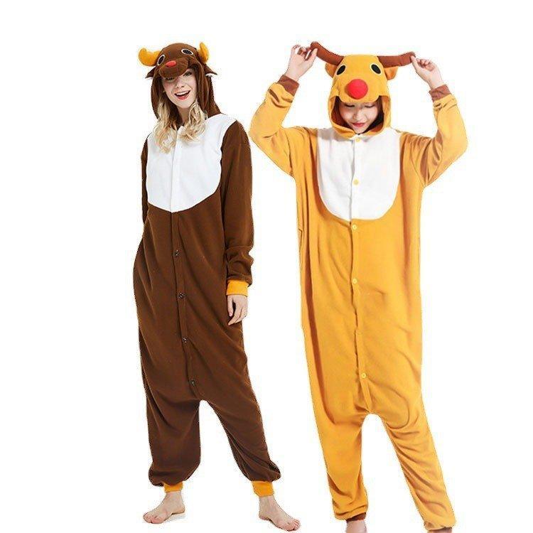 Christmas Reindeer Fleece Pajamas Halloween Christmas Couple Matching Onesie - Coscosmos