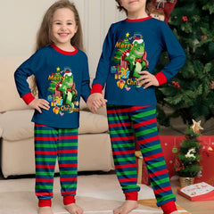 Christmas T - Rex & Christmas Tree Matching Family Pajamas Set | Fun Holiday Cartoon Print Sleepwear - Coscosmos